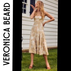 Veronica Beard Beige Floral Midi Dress